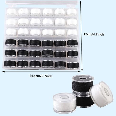 18White + 18Black Bobbin Thread, A Bobbin case, Total 36 PCS Sewing bobbins. Size A prewound Sewing Suitable for Embroidery and Sewing Machines, Brother Singer Embroidery BabyLock Janome Singer. in Kuwait