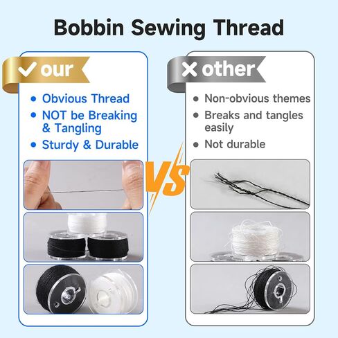 18White + 18Black Bobbin Thread, A Bobbin case, Total 36 PCS Sewing bobbins. Size A prewound Sewing Suitable for Embroidery and Sewing Machines, Brother Singer Embroidery BabyLock Janome Singer. in Kuwait