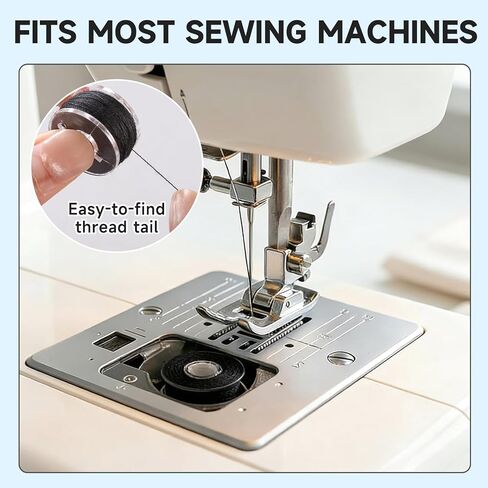 18White + 18Black Bobbin Thread, A Bobbin case, Total 36 PCS Sewing bobbins. Size A prewound Sewing Suitable for Embroidery and Sewing Machines, Brother Singer Embroidery BabyLock Janome Singer. in Kuwait