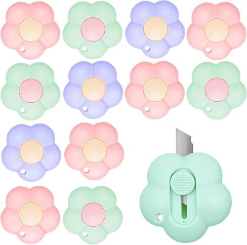 15 Pcs Mini Utility Knives Cute Flower Shaped Box Cutter Retractable Letter Opener Portable Cutter with Hole for Office Home Use in Kuwait
