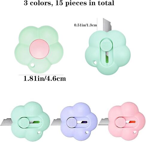 15 Pcs Mini Utility Knives Cute Flower Shaped Box Cutter Retractable Letter Opener Portable Cutter with Hole for Office Home Use in Kuwait