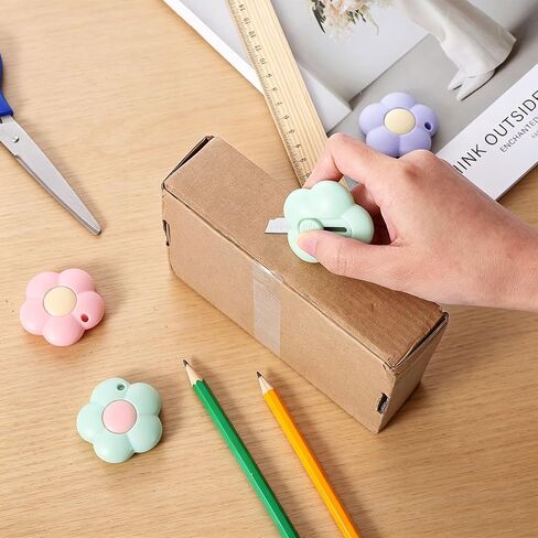 15 Pcs Mini Utility Knives Cute Flower Shaped Box Cutter Retractable Letter Opener Portable Cutter with Hole for Office Home Use in Kuwait
