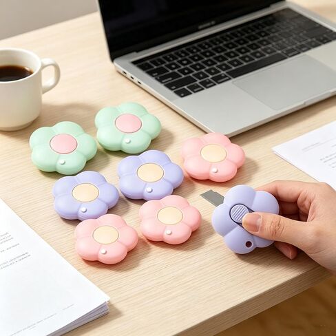 15 Pcs Mini Utility Knives Cute Flower Shaped Box Cutter Retractable Letter Opener Portable Cutter with Hole for Office Home Use in Kuwait