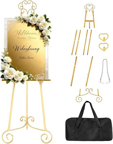 Gold Easel Stand for Sign,Heavy Duty Metal Adjustable Display Easel with Storage Bag,Perfect for Showcasing Pictures, Artwork, Picture Frame Wedding Sign Etc in Kuwait