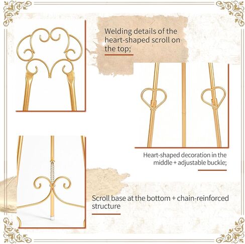 Gold Easel Stand for Sign,Heavy Duty Metal Adjustable Display Easel with Storage Bag,Perfect for Showcasing Pictures, Artwork, Picture Frame Wedding Sign Etc in Kuwait