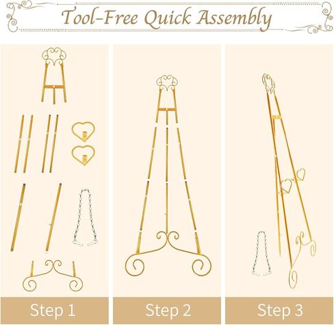 Gold Easel Stand for Sign,Heavy Duty Metal Adjustable Display Easel with Storage Bag,Perfect for Showcasing Pictures, Artwork, Picture Frame Wedding Sign Etc in Kuwait