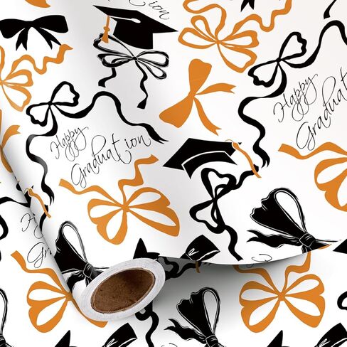 RUSPEPA Reversible Graduation Wrapping Paper Roll, Mini Roll, Gold Class of 2026 Congrats Grad Design with Caps and Black Star Pattern, Gold Foil Gift Wrap for Graduation Party, 17 Inch x 16.4 Feet in Kuwait