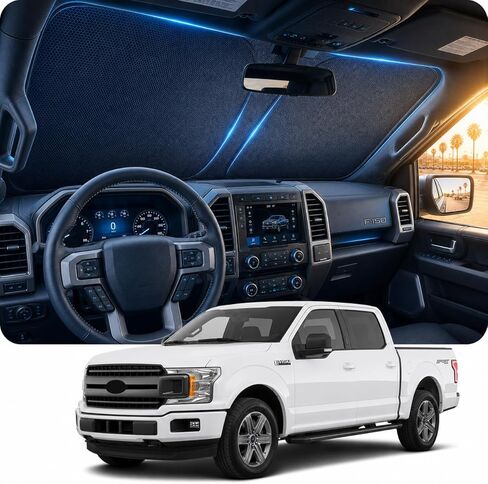 [2026 Upgraded] DooGooCoo Windshield Sun Shade for GMC Sierra 1500 2500 3500, [Cooling Ice-Crystal, 100% Sun Block] Sunshade for Car Windshield for Truck Sierra 2014-2026, Custom Fit for RAM Front. in Saudi Arabia