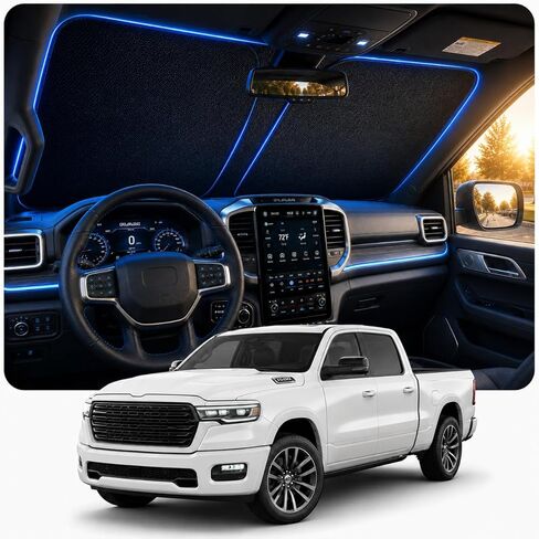 [2026 Upgraded] DooGooCoo Windshield Sun Shade for GMC Sierra 1500 2500 3500, [Cooling Ice-Crystal, 100% Sun Block] Sunshade for Car Windshield for Truck Sierra 2014-2026, Custom Fit for RAM Front. in Saudi Arabia