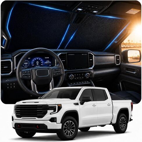[2026 Upgraded] DooGooCoo Windshield Sun Shade for GMC Sierra 1500 2500 3500, [Cooling Ice-Crystal, 100% Sun Block] Sunshade for Car Windshield for Truck Sierra 2014-2026, Custom Fit for RAM Front. in Saudi Arabia