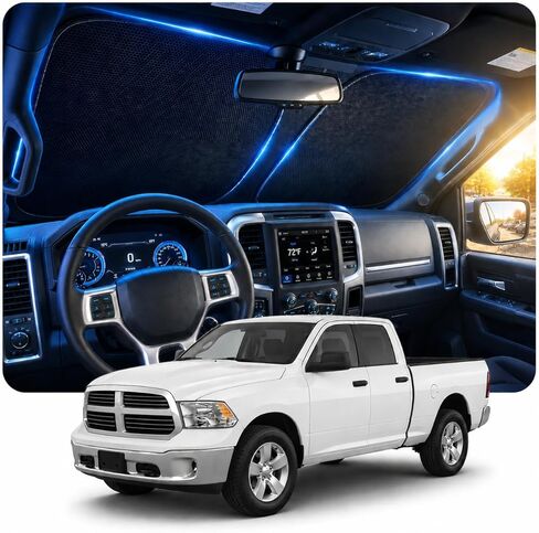 [2026 Upgraded] DooGooCoo Windshield Sun Shade for GMC Sierra 1500 2500 3500, [Cooling Ice-Crystal, 100% Sun Block] Sunshade for Car Windshield for Truck Sierra 2014-2026, Custom Fit for RAM Front. in Saudi Arabia
