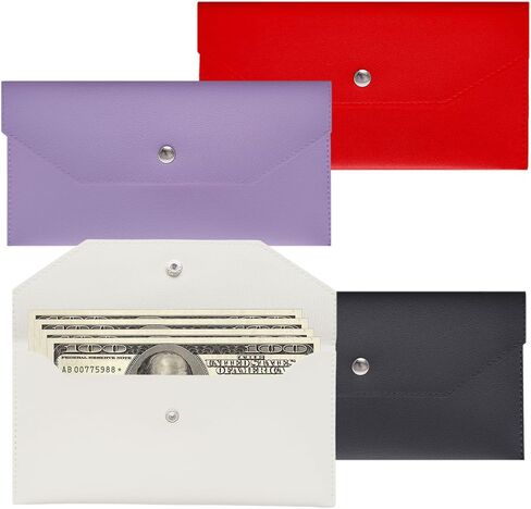 4 Pack Cash Envelope Leather Wallet, PU Money Purse for Cash Budgeting, Reusable Snap Closure Money Organizer Pouch Receipt Wallet for Women Men (4 Pcs（1）) in Saudi Arabia