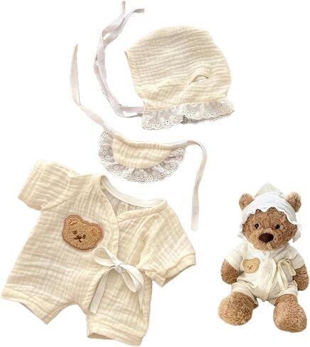 9-12"/30cm Teddy Bear Clothes Pajama Set -Medium bumbly Bartholomew Bear Romper, Bib, Bonnet 3-Piece(NO Doll) in Kuwait