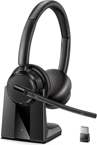 Bluetooth Headset, Wireless Headset with Microphone for PC, Computer Headset with Noise Cancelling Mic, USB Dongle, Charging Base and Mute Button for Work in Saudi Arabia