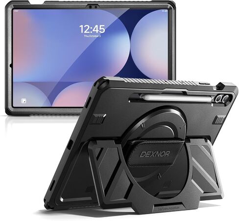 حافظة Dexnor لجهاز Samsung Galaxy Tab A9+ Plus مقاس 11 بوصة، حافظة واقية متينة مع حزام يد دوار 360 درجة وحامل ثابت كبير وواقي شاشة مقاوم للصدمات لكامل الجسم، أسود in Saudi Arabia