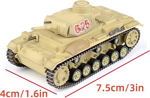 7.5cm Diecast 1/72 WWII German Army Sd.Kfz.141 Panzer III G Tank Model Yellow in Kuwait