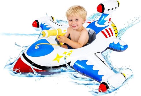 Baby Airplane Pool Float with Handle & Squirt Gun, Baby Swim Float Swimming Pool Float Kids Toddler Floaties Toddler Pool Float Age 1-4 Boys Girls Inflatable Ride-ons Pool Beach Toys in Kuwait