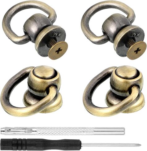 4 Pack D Rings for Purse Stud Screw Ball Studs, Antique Brass Rivets for Leather Metal D Ring Rotatable Purses Strap Hardware Button Stud Screw Kit for Repair Purses Dog Collar DIY Leathers Crafts in Kuwait