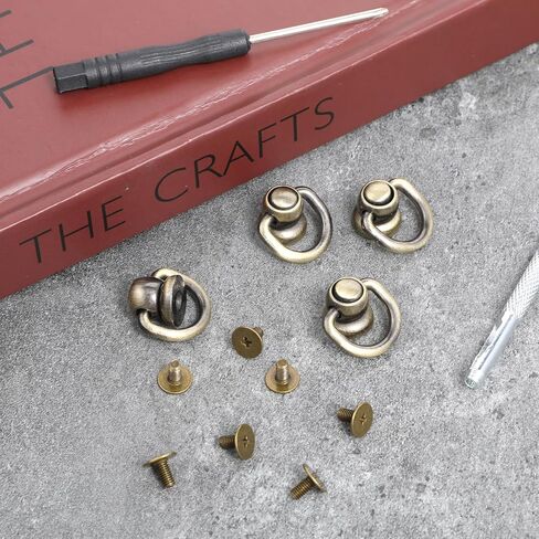 4 Pack D Rings for Purse Stud Screw Ball Studs, Antique Brass Rivets for Leather Metal D Ring Rotatable Purses Strap Hardware Button Stud Screw Kit for Repair Purses Dog Collar DIY Leathers Crafts in Kuwait