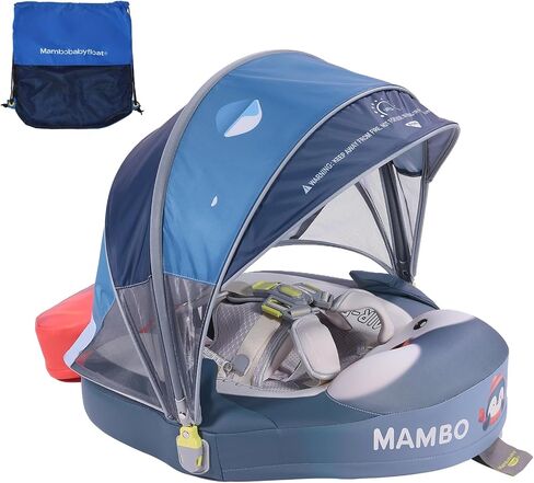 Mambobaby حصريًا، عوامة سباحة للأطفال على شكل بطريق أزرق مع مظلة، عوامة سباحة للرضع غير قابلة للنفخ لمدة 3-24 شهرًا، حماية من أشعة الشمس بعامل حماية من أشعة الشمس 50+، حزام 5 نقاط، مدرب سباحة مضاد للانزلاق in Kuwait