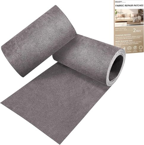 Velvet Couch Repair Patch Self Adhesive, Large Fabric Patch for Sofa & Furniture, No Sewing Repair Tape for Upholstery, Car Seat & Handbag (4.3" x 30", 2 Pack, Gray) in Kuwait
