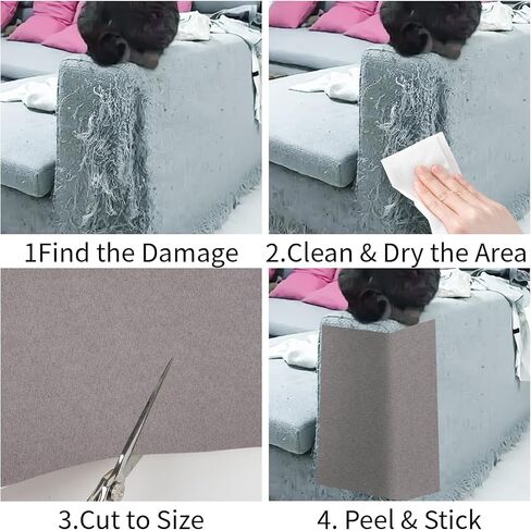 Velvet Couch Repair Patch Self Adhesive, Large Fabric Patch for Sofa & Furniture, No Sewing Repair Tape for Upholstery, Car Seat & Handbag (4.3" x 30", 2 Pack, Gray) in Kuwait
