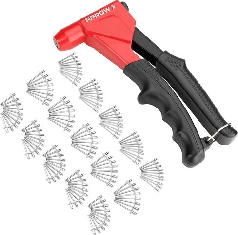 Arrow 3-in-1 Rivet Gun, One-Handed Headless Pop Rivet Gun Kit with 150Pcs Rivets, Professional Manual Heavy Duty Rivet Gun Kit Without Head Change, for Metal, Wood and Plastic in Kuwait