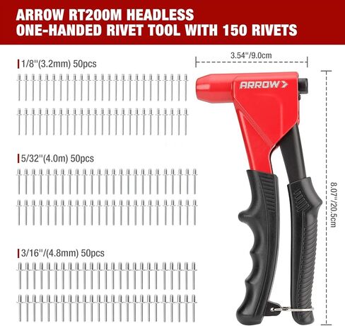 Arrow 3-in-1 Rivet Gun, One-Handed Headless Pop Rivet Gun Kit with 150Pcs Rivets, Professional Manual Heavy Duty Rivet Gun Kit Without Head Change, for Metal, Wood and Plastic in Kuwait