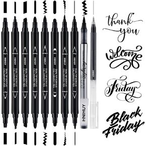 Dual Tip Black Acrylic Calligraphy Pens, 10 Size Calligraphy markes for Writing, Hand Lettering Pen for Art Drawing, Sketching, Scrapbooking, Brush Pens Calligraphy Set for Beginners in Kuwait
