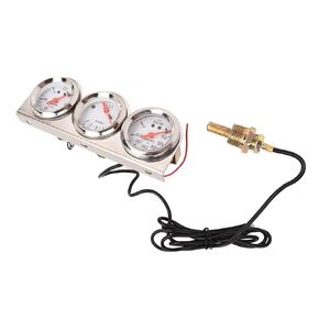 52mm Car Triple Gauge Kit, Chrome Case White Dial Red Needle 12V Oil Pressure Water Temperature Voltmeter with Sensors, for Most 12V Vehicles in Kuwait