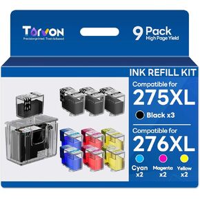 مجموعة إعادة تعبئة الحبر 275XL 276XL لحبر Canon 275 و276 PG275 CL276 275XL 276XL لطابعة TR4722 TS3722 TS3522 TR4720 TS3500 TS3520 TR4700 TS3720 (9 عبوات، 3BK/2C/2M/2Y) in Kuwait