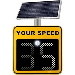 Solar Powered LED Speed Limit Sign - 2/3 Digit Display Traffic Warning Board with Wireless Remote Control - Eco-Friendly Yellow Safety Sign in Kuwait