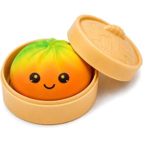 Dumpling Squishies Stress Balls,Colorful Squeeze Dough Ball Fidget Sensory Toys,Stretchy Hand Desk Toy with Food Steamer for Stress Relief Gift in Kuwait
