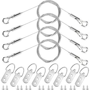 Picture Hanging Wire Kit, Adjustable Stainless Steel Frame Wire 2m X 1.5mm, Heavy Duty 90lbs, Picture Hangers with 16pcs Screws and 8pcs Hole D Rings, for Canvas Paintings/ Mirrors/ Frames in Kuwait