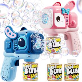 2 Pack Bunny Bubble Machine Gun for Toddlers,Fast Bubble Blast 10,000+ BPM, Leak-Proof Bubble Blower with LED Lights, Outdoor Spring Easter Toy Gift for Boys Girls Ages 3-6 in Saudi Arabia