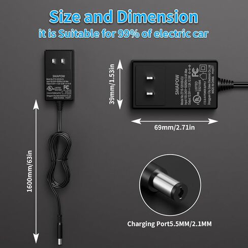UL Certified 12V Charger for Kids Ride on Car | Ride On Toys, 12 Volt Battery Charger for Power Wheels, Ride On Toys, Best Choice SUV, Kid Trax, Universal Class 2 Power Supply Adapter in Kuwait