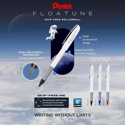 Pentel Floatune Rollerball, 1.0mm Bold Point, Black Ink, 5-pk (BY110PF5A) in Kuwait