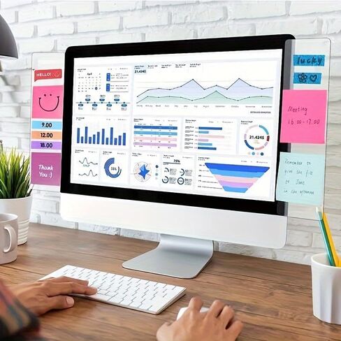 Desktop Monitor Memo Board Office Home Computer Note Holder, Unisex Desk Organizer with Decorative Design for Notes Reminders (Transparent) in Kuwait