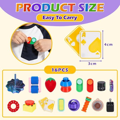 16PCS 3D Printed Fidget Toys, Sensory Toys for Kids with Autism ADHD, Classroom Treasure Box & Calm Down Corner Essentials, Stress Relief Gifts for Kids Teens Adults in Kuwait