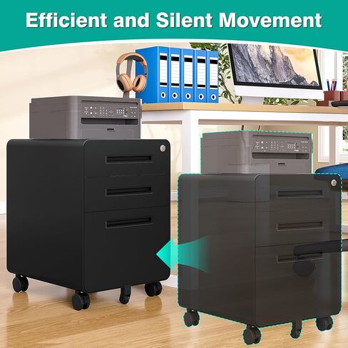 SISESOL 3 Drawer File Cabinet with Lock,Rolling File Cabinets,Under Desk File Cabinet,Three Drawer Filing Cabinet for Home Office with Wheels,Fit A4/Letter/Legal File,Fully Assembled Except Casters in Kuwait