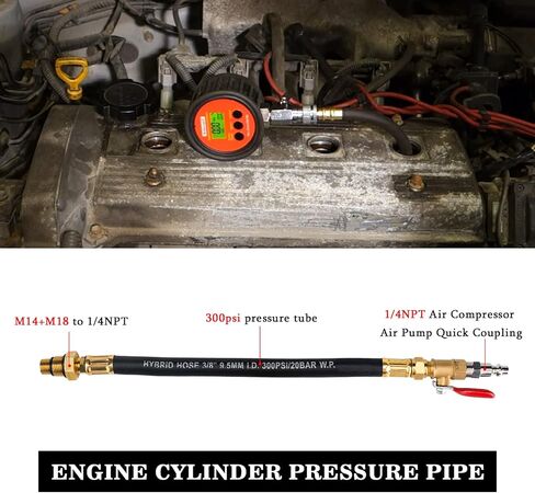 3mirrors Engine Air Valve Holder Pressure Pipe M14+M18 Thread to 1/4 NPT with Ball Valve, Cylinder Leakage Testing Assistant Tool Compatible with Mustang Ford GM Trucks LS1/LS2/LS3/4.8/5.3/6.0 in Kuwait