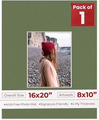 8x10 Mat for 16x20 Frame - Precut Mat Board Acid-Free Dill Green 8x10 Photo Matte Made to Fit a 16x20 Picture Frame, Premium Matboard for Family Photos, Show Kits, Art, Picture Framing, Pack of 1 Mat in Kuwait