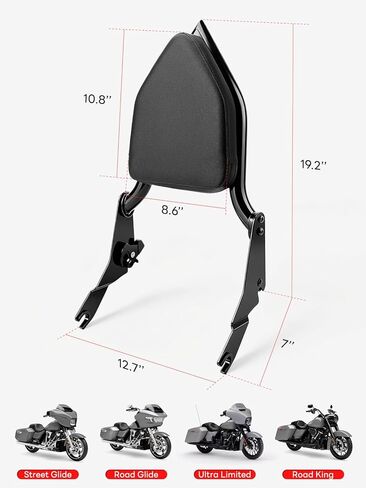 مسند ظهر للركاب قابل للفصل من Sissy Bar متوافق مع Harley Davidson Touring Electra Glide، Road King، Road Glide، Street Glide، Ultra Limited 2009-2025 (أسود) in Kuwait