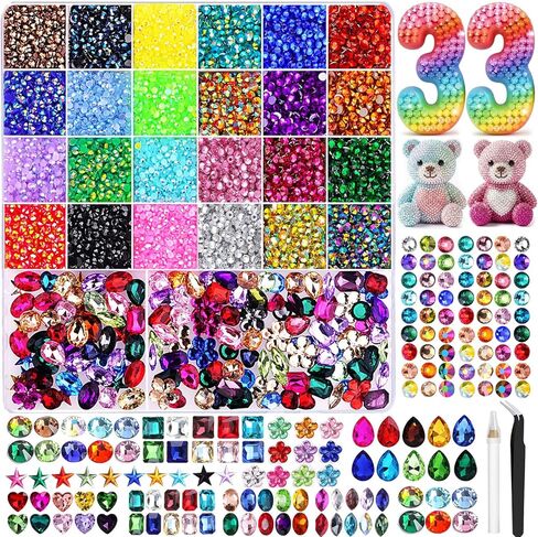 33 Styles Resin Jelly Rhinestones for Bedazzling, with 9 Different Kinds of Big gems,Multicolor 3mm Flatback Gems for Diamond Art, Nail Art Crafting Book Makeup in Kuwait