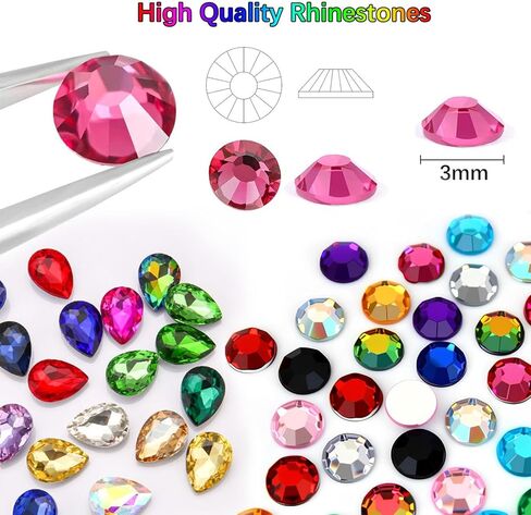 33 Styles Resin Jelly Rhinestones for Bedazzling, with 9 Different Kinds of Big gems,Multicolor 3mm Flatback Gems for Diamond Art, Nail Art Crafting Book Makeup in Kuwait