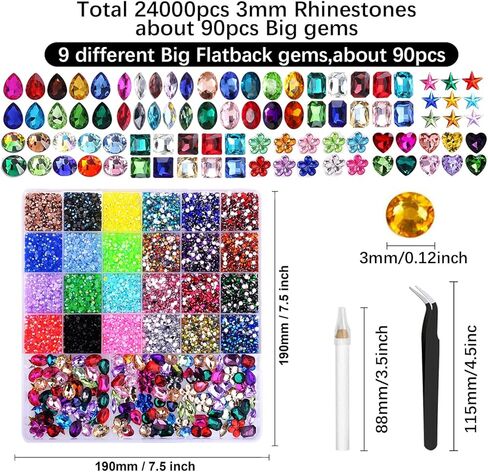 33 Styles Resin Jelly Rhinestones for Bedazzling, with 9 Different Kinds of Big gems,Multicolor 3mm Flatback Gems for Diamond Art, Nail Art Crafting Book Makeup in Kuwait