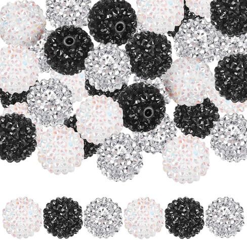 Ordeonrus 30 PCS 20mm Rhinestone Beads Chunky Bubblegum Beads Resin Disco Ball for DIY Crafts Beaded Pens Bracelets Keychain Necklaces Jewelry Making (Black/White/Silver) in Kuwait