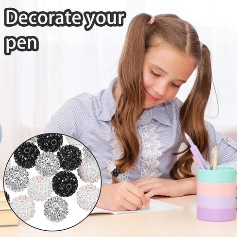 Ordeonrus 30 PCS 20mm Rhinestone Beads Chunky Bubblegum Beads Resin Disco Ball for DIY Crafts Beaded Pens Bracelets Keychain Necklaces Jewelry Making (Black/White/Silver) in Kuwait