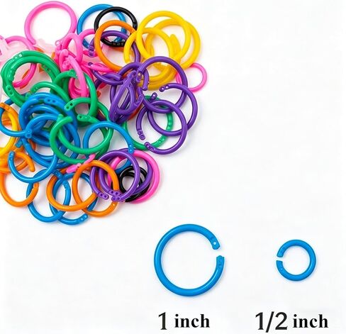 200Pcs Loose Leaf Binder Rings, Colorful Small Plastic Binder Rings, 10 Colors 1/2 and 1Inch Paper Ring for Index Cards, Home, School, Office, DIY in Kuwait