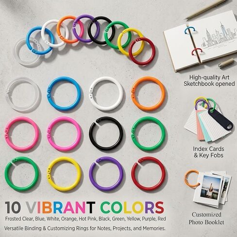 200Pcs Loose Leaf Binder Rings, Colorful Small Plastic Binder Rings, 10 Colors 1/2 and 1Inch Paper Ring for Index Cards, Home, School, Office, DIY in Kuwait